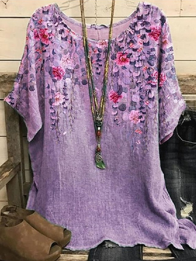 Women's Shirt T Shirt Tee Top Print Flowers Elegant Fashion