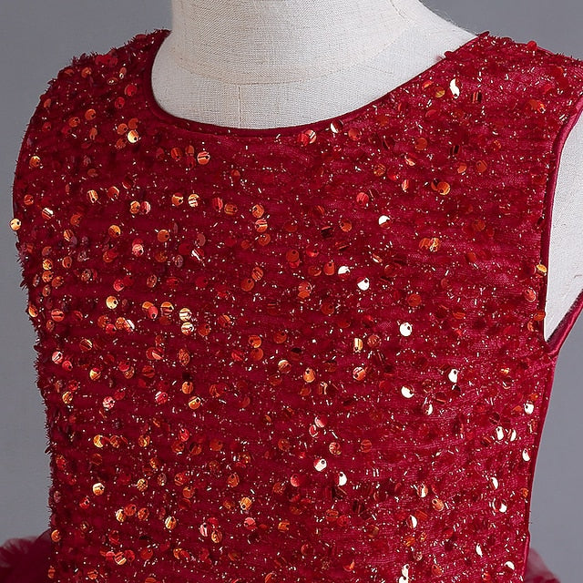 Sequin Dress Girls' Color Solid Party Kids Sleeveless