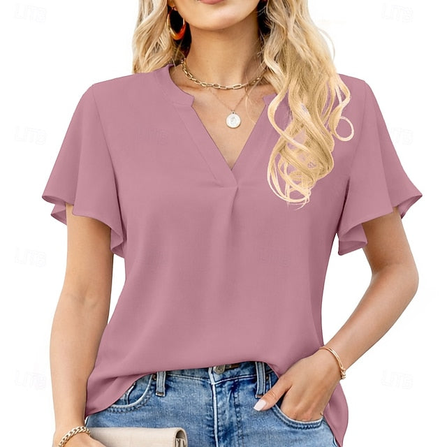 Women's Shirt Summer Shirt Casual Shirt Chiffon Tops Ruffle