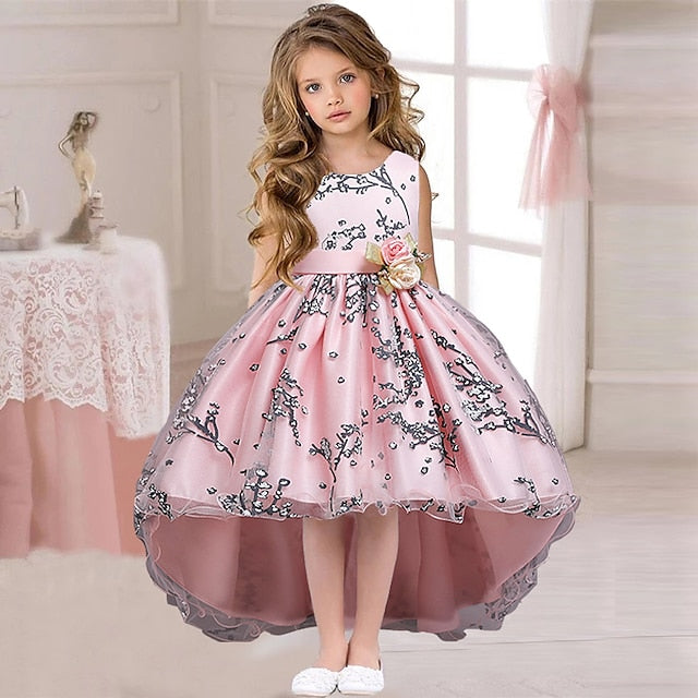 Dress Floral Colored Solid Kids Wedding Girls' Sleeveless