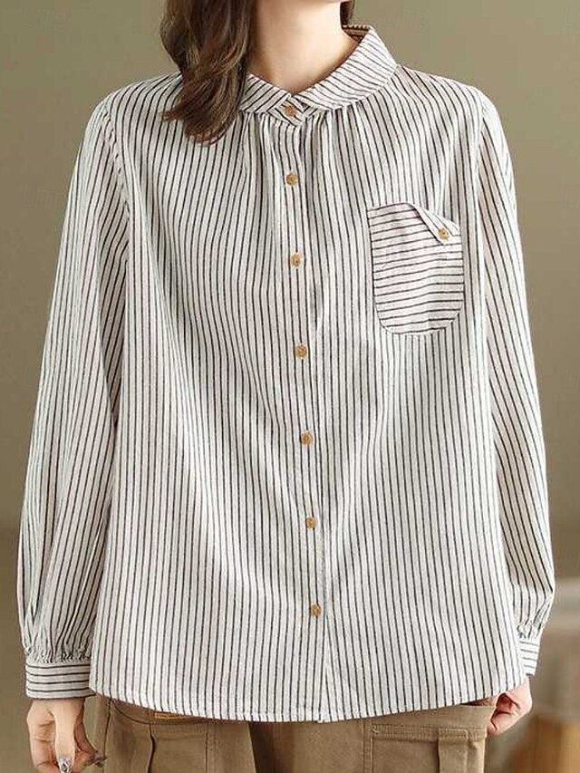 Women's Shirt Cotton Linen Shirts Button Up Blouse Buttons