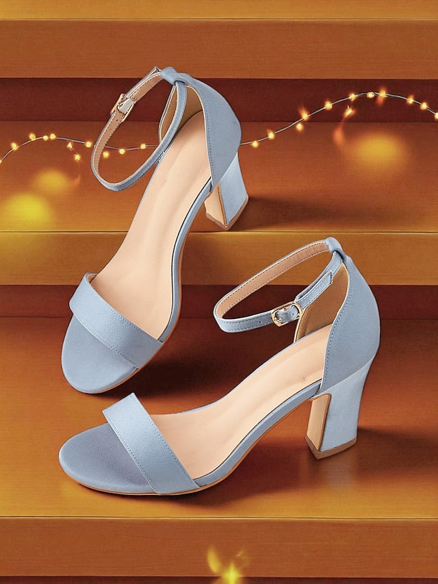 Women's Open Strap Toe Blue Ankle Light High Sandals - Heel