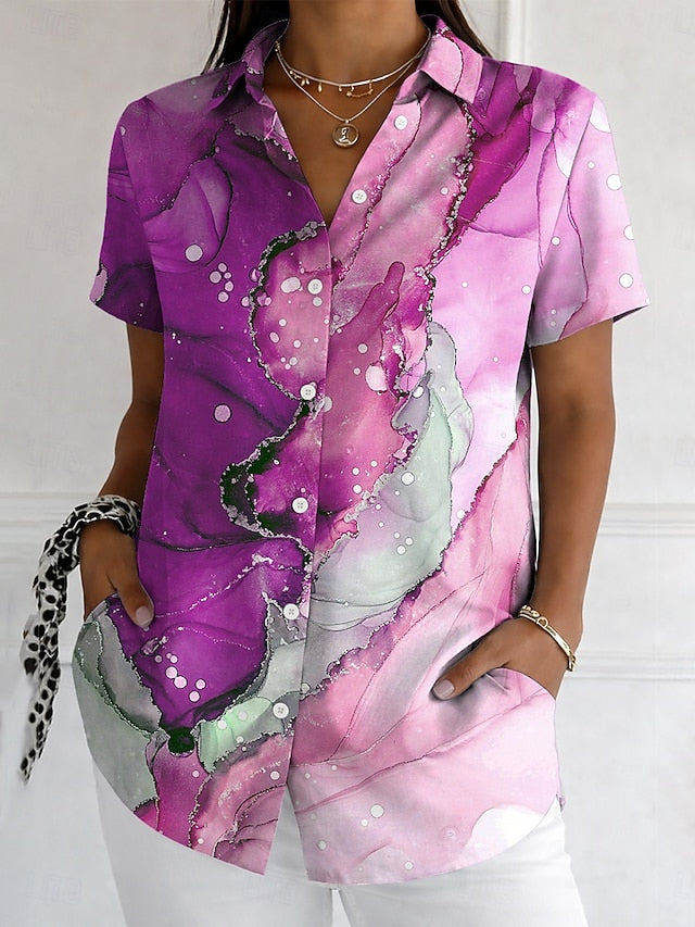 Women's Shirt Buttons Print Graphic Geometric Vintage