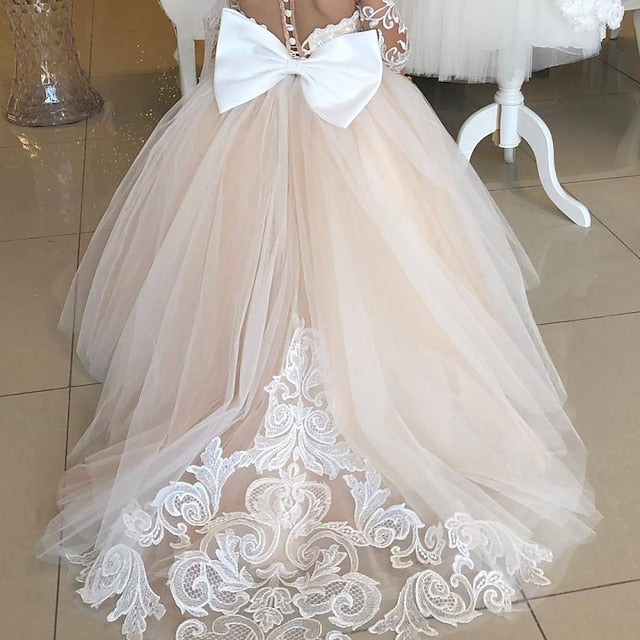 Solid Girls' Flower Party Color Long Kids Girl Dress