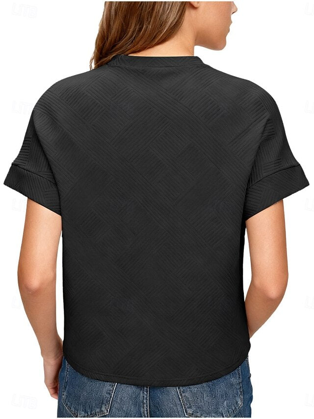 Women's T Shirt Tee Top Textured Solid Color Fashion