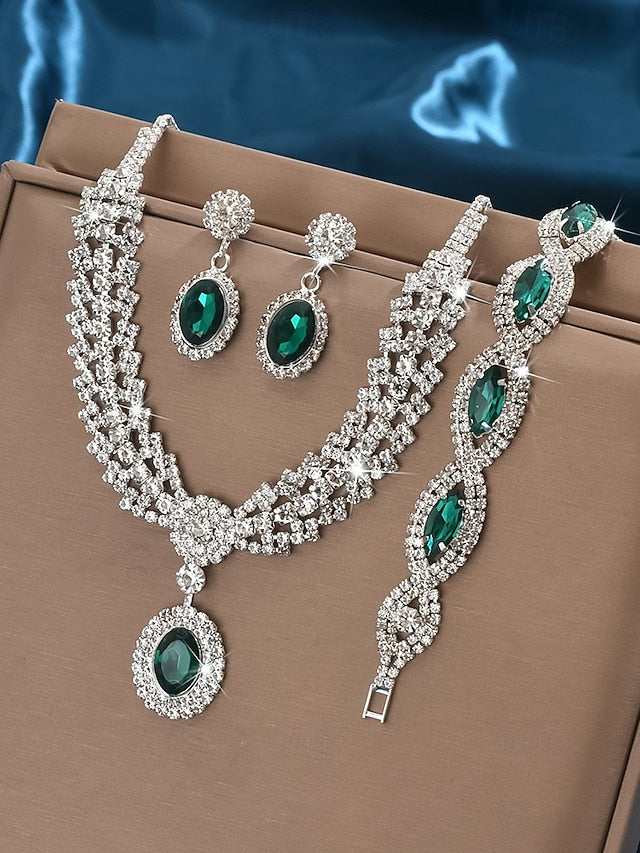 Crystal Necklace Set Jewelry Women Green – for Luxury Elegant
