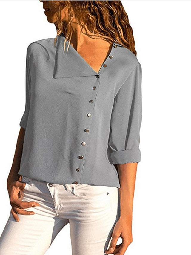 Women's Shirt Blouse Buttons Plain Streetwear Basic Long