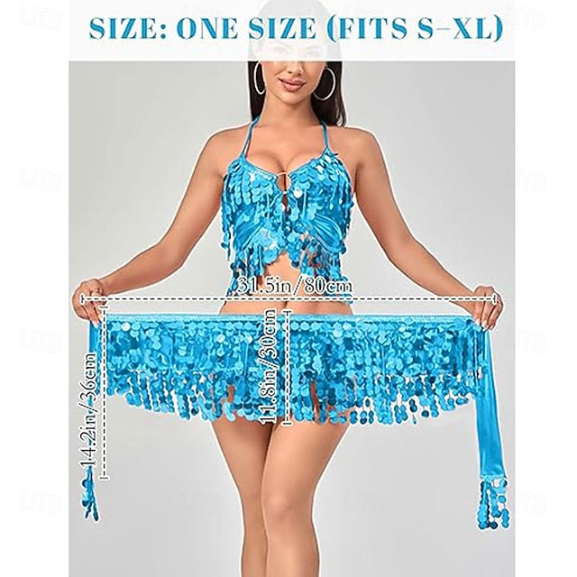 Samba Dancewear 2Pcs Women Belly Dance Dress Sequin Tassel Bra