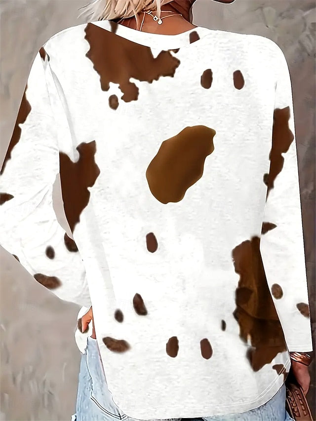 Women's T shirt Long Sleeve Graphic Animal Cow Vintage