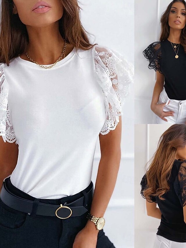 Women's Lace Splicing Top Sexy Sleeveless Crew Neck Regular
