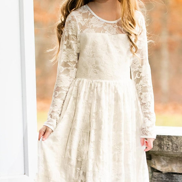 Colored Girl Kids Solid Dress Girls' Flower Long