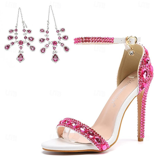 Matching Stiletto Green Ankle Heels Rhinestone Women's with