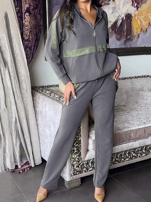 Women's Hoodie Pants Sets Bolero Top Long Sleeve Hooded