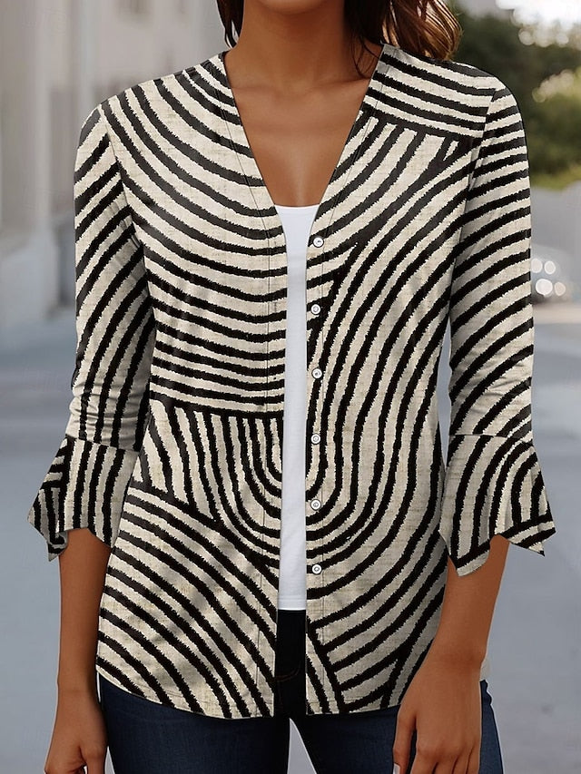 Women's T Shirt Ruffle Buttons Graphic Geometric Elegant
