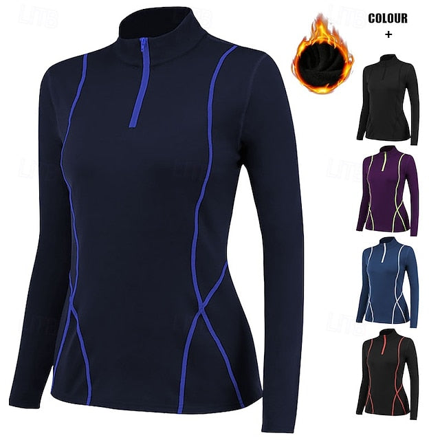 Women's Fleece Workout Shirt Yoga Top Stand Collar Warm