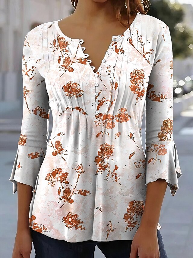 Women's T-Shirt  Floral Graphic Elegant 3/4 Length Sleeve