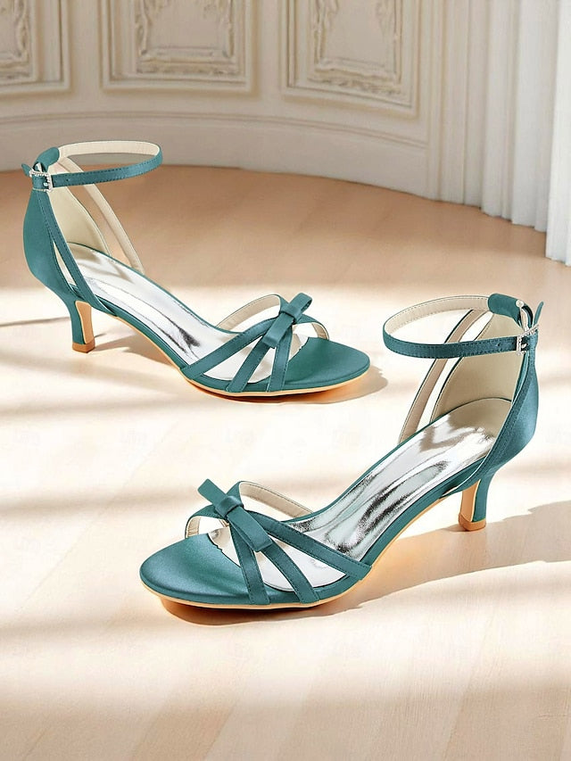 Satin Heel Vintage Green 1950s Women's Strappy Kitten