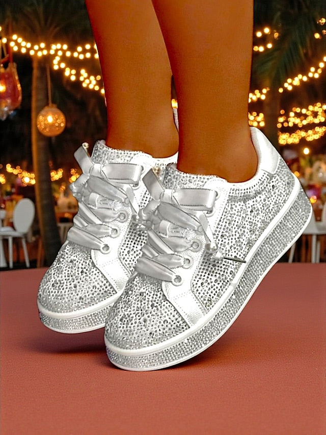 Rhinestone Lace-Up Glamorous Women's Sparkly Sneakers -
