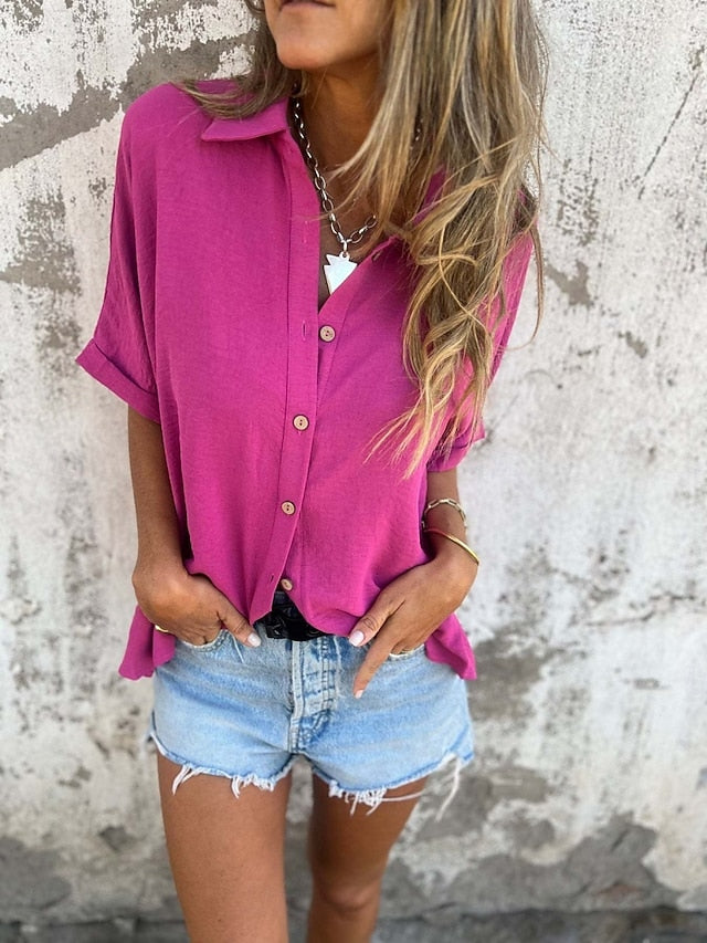Women's Shirt Buttons Plain Basic Modern Half Sleeve Shirt