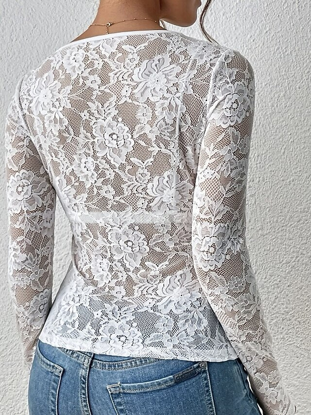 Women's Blouse Lace Tops Lace Plain Stylish Sexy Long
