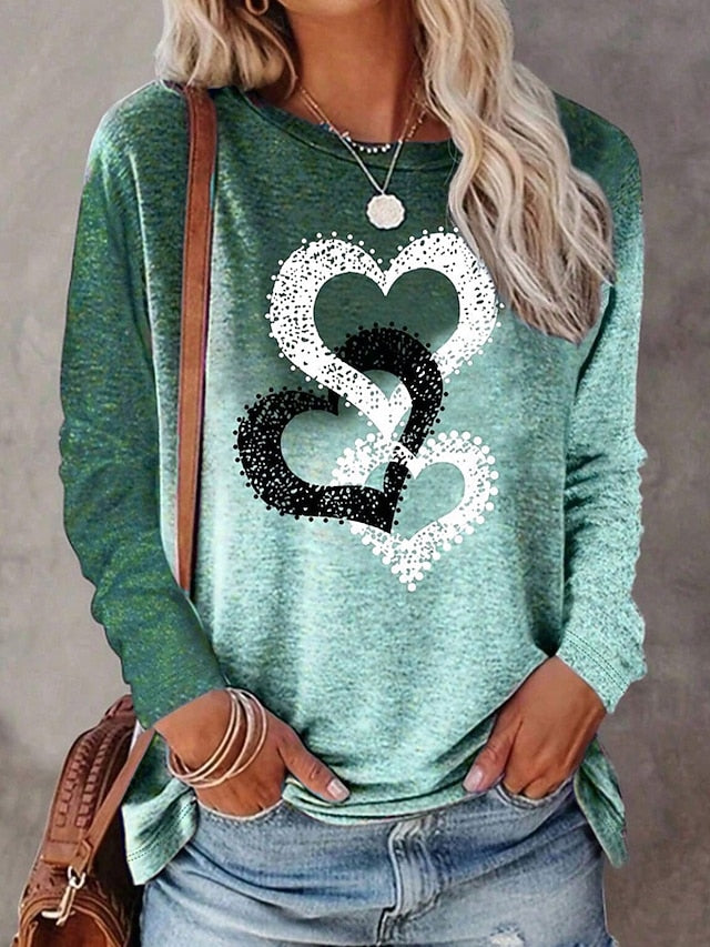 Women's T Shirt Print Heart Graphic Vintage Stylish Classic
