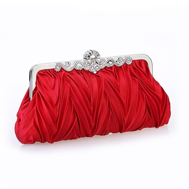 Pleated Satin – Women's Evening White Clutch Elegant