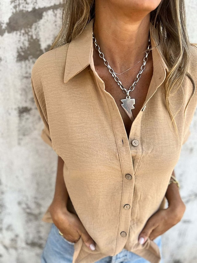 Women's Shirt Buttons Plain Basic Modern Half Sleeve Shirt