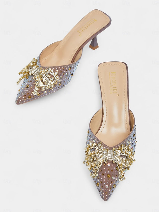 Glitter Slip-On Rhinestone Mules Women's Toe - Pointed