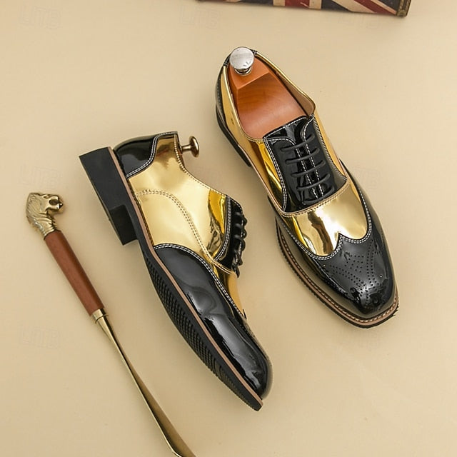 and with Shoes Oxford Men's Gold Leather Black Patent