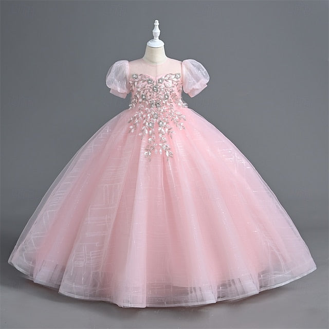 Solid Kids Flower Girl Party Dress Color Girls'