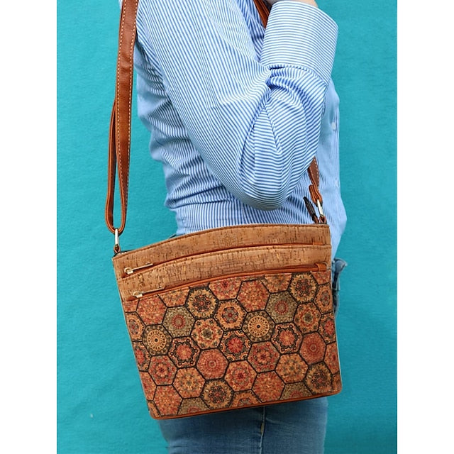 Sac bandoulière bohème vintage à motifs géométriques - Sac léger