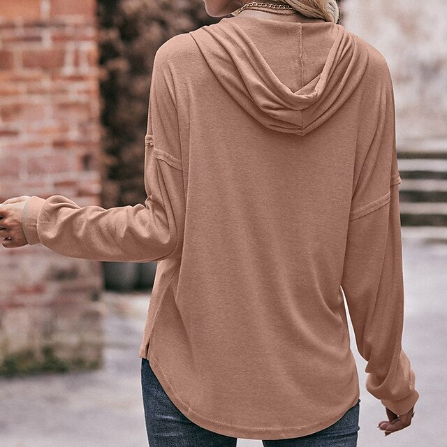 Women's Pullover Sweatshirt Casual Hoodies Buttons Long