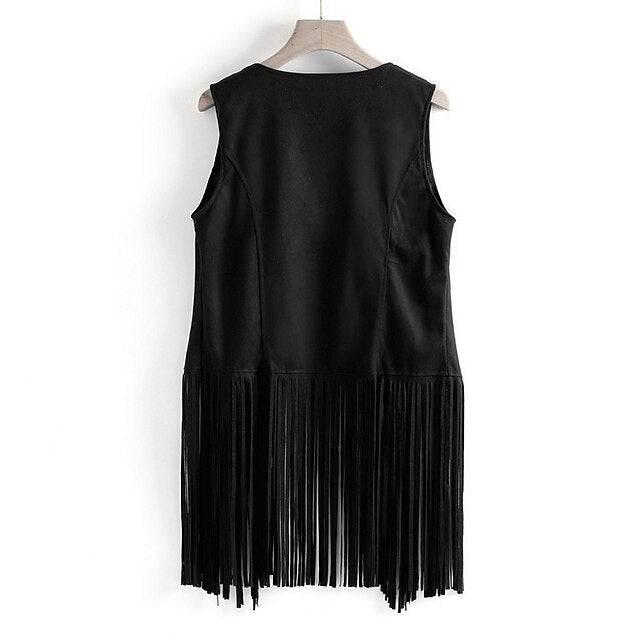 Retro Vintage 1970s Suede Vest Sleeveless Hippie Tassel Fringe