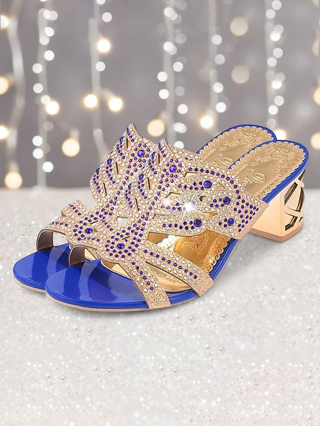 Rhinestone Embellished Heeled Gold and - Sandals Green