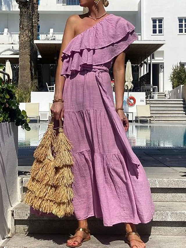 Women's Casual Dress Mini Dress Ruffle Casual One Shoulder