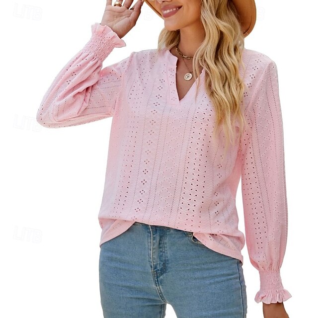 Women's Shirt Blouse Ruffle Shirt Hollow Out Plain Stylish