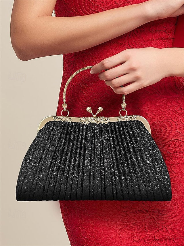 Women's with Evening Purse Clutch Vintage Glitter Pleated