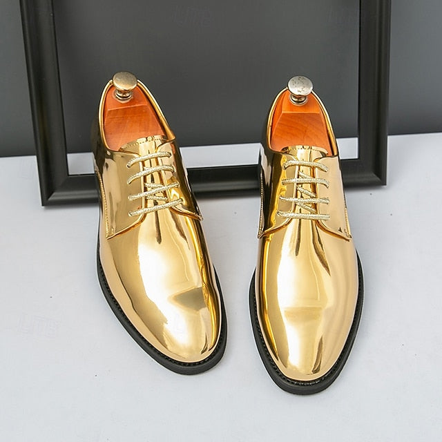 Patent Men Lace-Up – Sleek Shoes Shiny for Gold Leather
