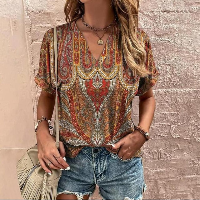 T shirt Tee Women's Black+white+grey Yellow Red Geometic