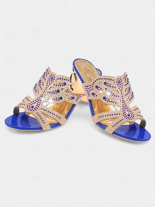 Rhinestone Embellished Heeled Gold and - Sandals Green