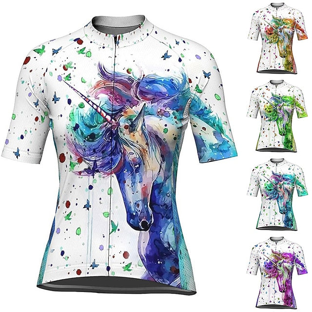 Women's Cycling Jersey Unicorn Short Sleeve Bike Jersey Top