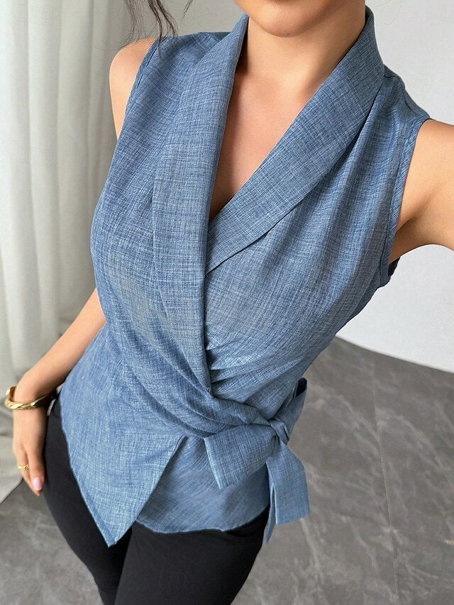 Women's Shirt Tank Top Blouse Sleeveless Shirt Tie Front