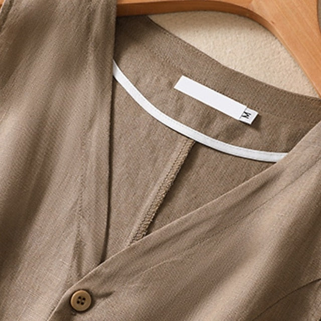 Women's Faux Cotton Linen Plain Modern Casual Sleeveless V