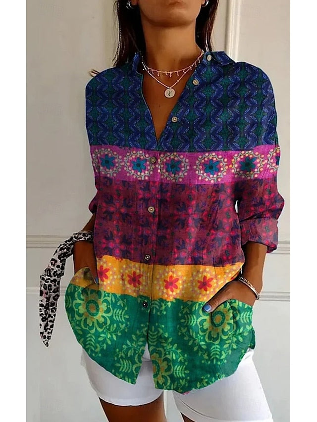 Women's Shirt Linen Like Breathable Lightweight Button Down