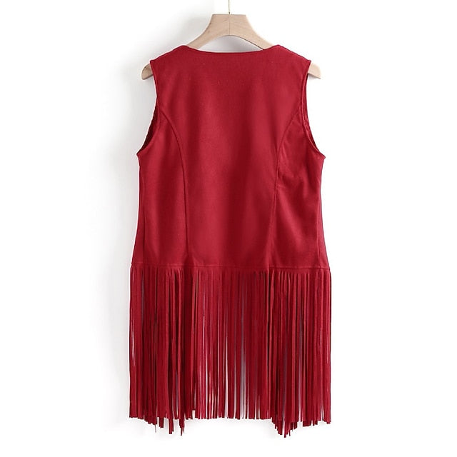 Retro Vintage 1970s Suede Vest Sleeveless Hippie Tassel Fringe