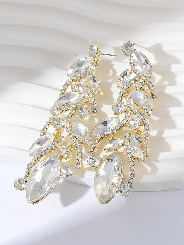 Crystal Design Elegant Women's Leaf Earrings Gold -