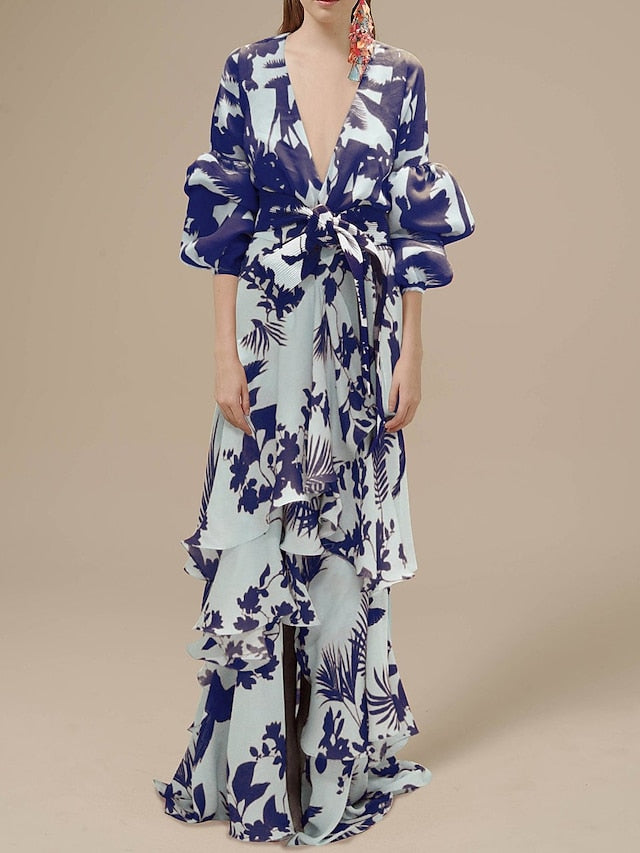A-Line Floral Dress Beach Wedding Summer Maxi Dresses for Women