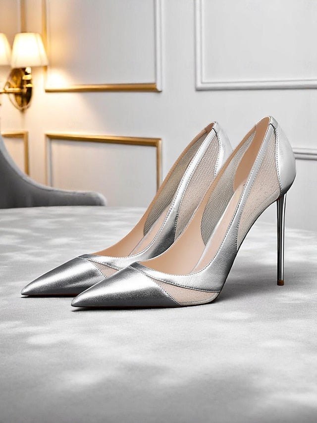 Mesh Toe Women's Pumps Suede Pointed Nude with Detailing