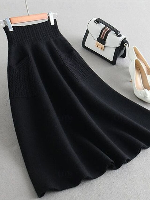 Women's Casual Maxi Mid Rise Skirts Plain Pocket