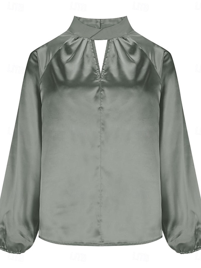 Women's Shirt Satin Shirt Blouse Solid Color Stylish